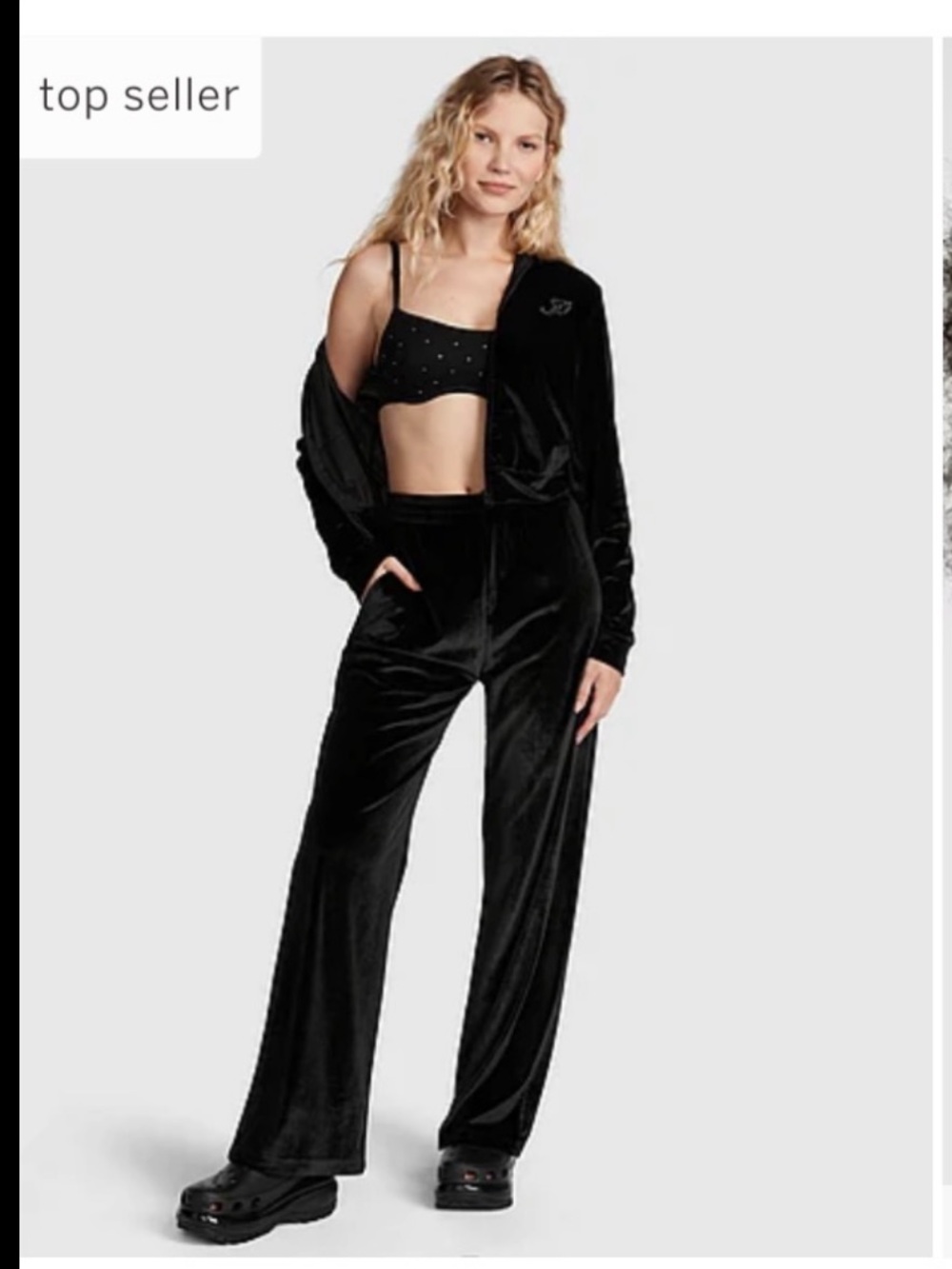 PINK Shine Logo Velour Wide Leg Pants